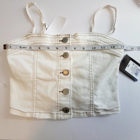 Art Class White Denim Crop Top With Button Front & Spaghetti Straps Medium (8) - Picture 4 of 13